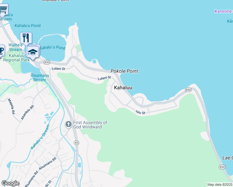 map of restaurants, bars, coffee shops, grocery stores, and more near 47-327 Iuiu Street in Kaneohe