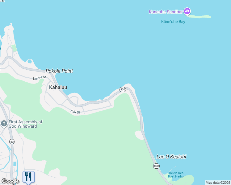 map of restaurants, bars, coffee shops, grocery stores, and more near 47-118 Kuukama Street in Kailua