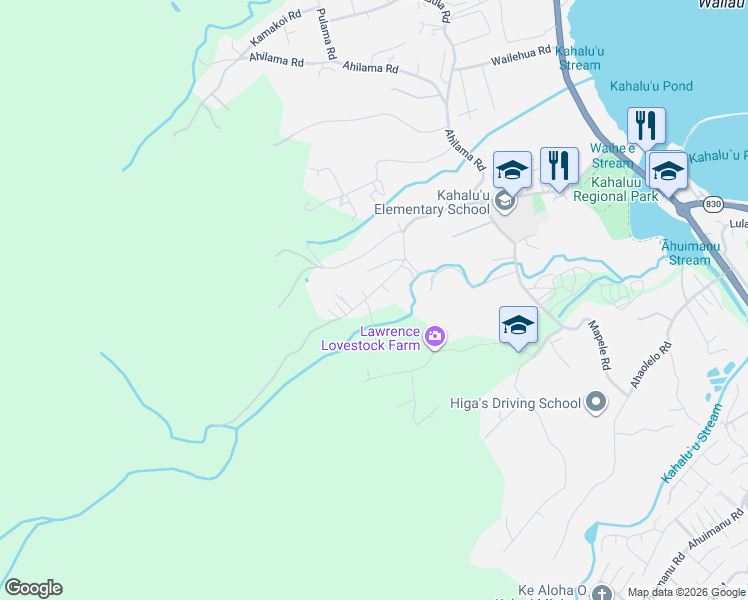map of restaurants, bars, coffee shops, grocery stores, and more near 47-418 Waihee Road in Kaneohe
