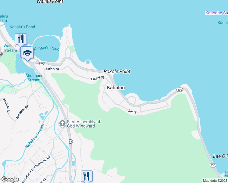 map of restaurants, bars, coffee shops, grocery stores, and more near 47-304 Lulani Street in Kaneohe