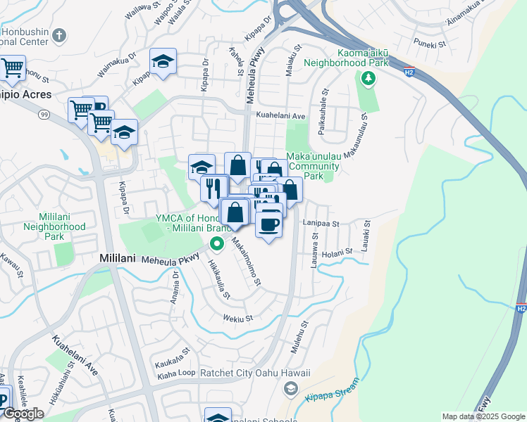 map of restaurants, bars, coffee shops, grocery stores, and more near 95-1249 Meheula Parkway in Mililani