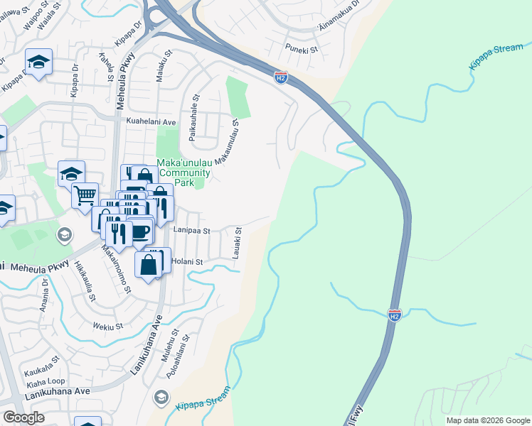 map of restaurants, bars, coffee shops, grocery stores, and more near 95-805 Lanipaa Street in Mililani