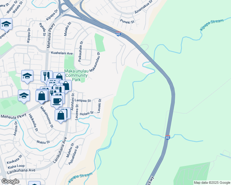 map of restaurants, bars, coffee shops, grocery stores, and more near 95-805 Lanipaa Street in Mililani