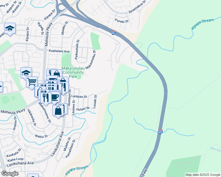map of restaurants, bars, coffee shops, grocery stores, and more near 95-805 Lanipaa Street in Mililani