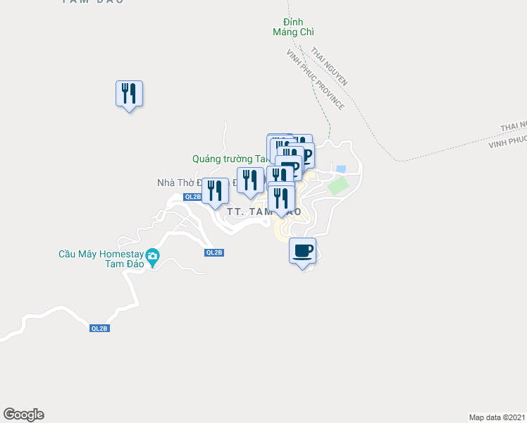 map of restaurants, bars, coffee shops, grocery stores, and more near in Tam Đảo
