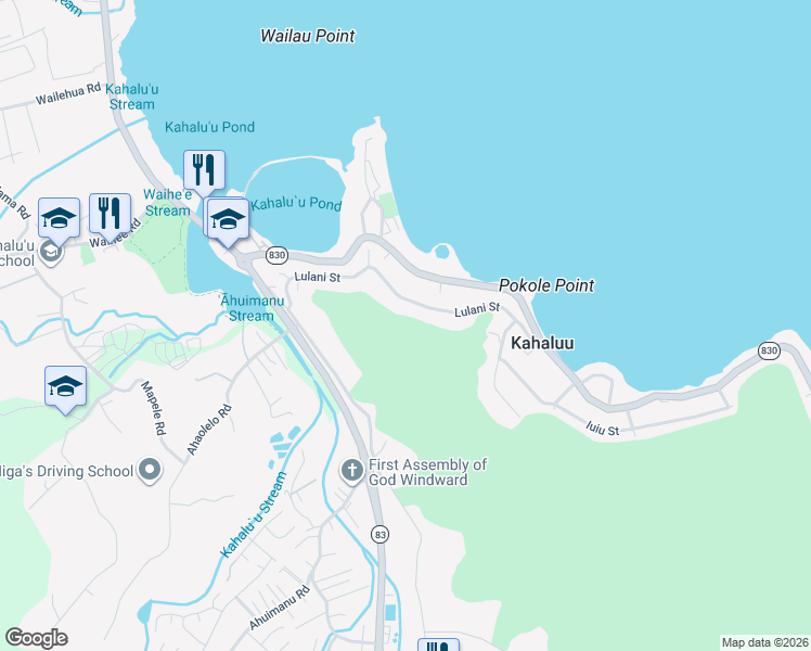map of restaurants, bars, coffee shops, grocery stores, and more near 47-410 Lulani Street in Kaneohe