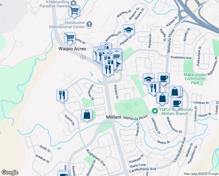 map of restaurants, bars, coffee shops, grocery stores, and more near 95-310 Alo Place in Mililani