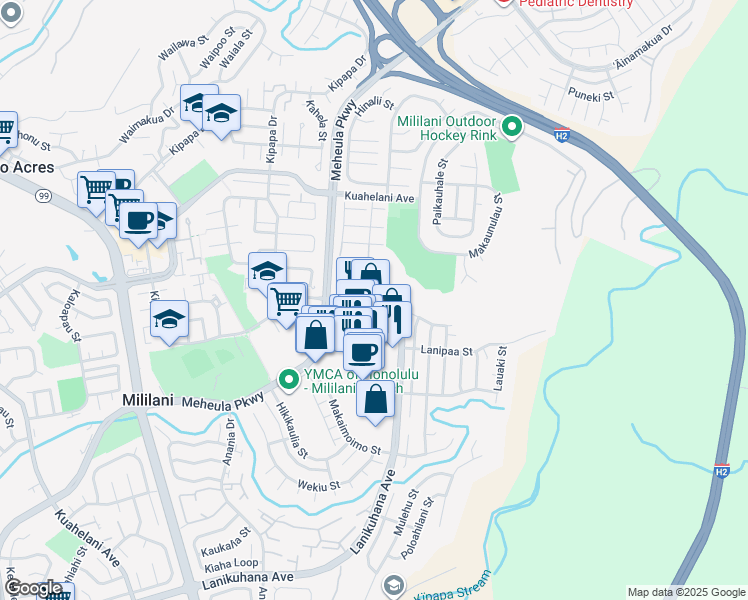 map of restaurants, bars, coffee shops, grocery stores, and more near 95-713 Lanikuhana Avenue in Mililani