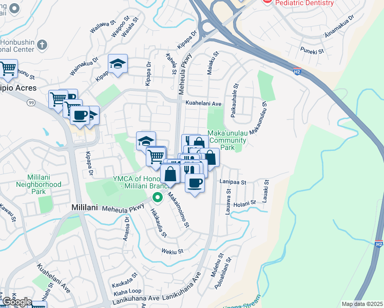 map of restaurants, bars, coffee shops, grocery stores, and more near in Mililani