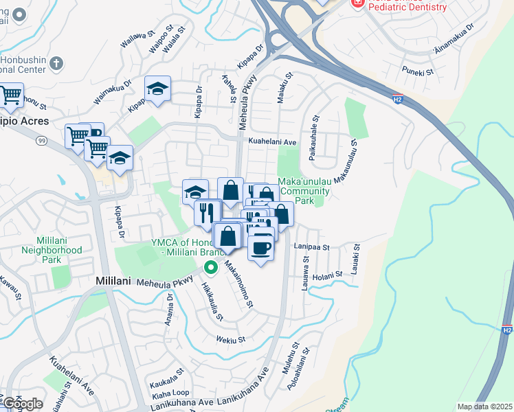 map of restaurants, bars, coffee shops, grocery stores, and more near in Mililani