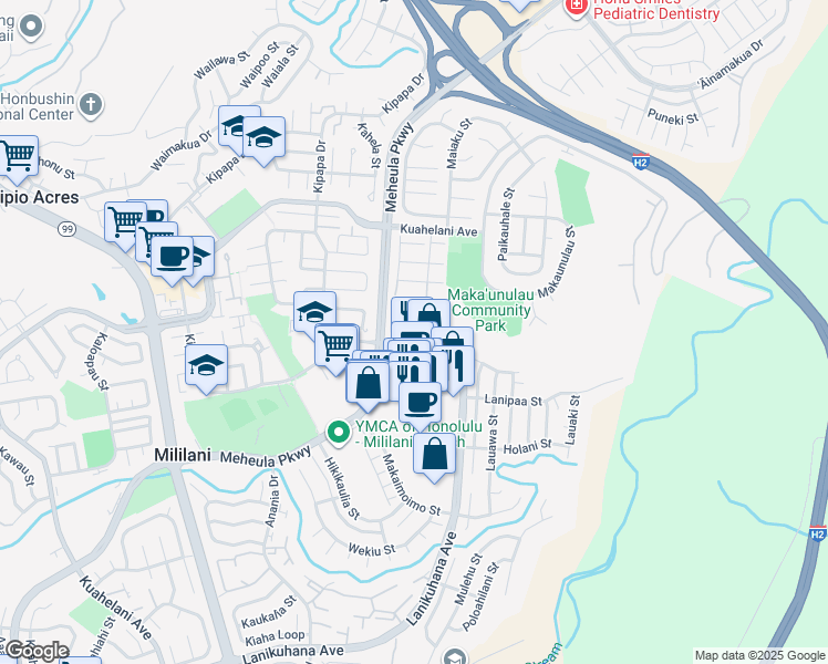 map of restaurants, bars, coffee shops, grocery stores, and more near in Mililani