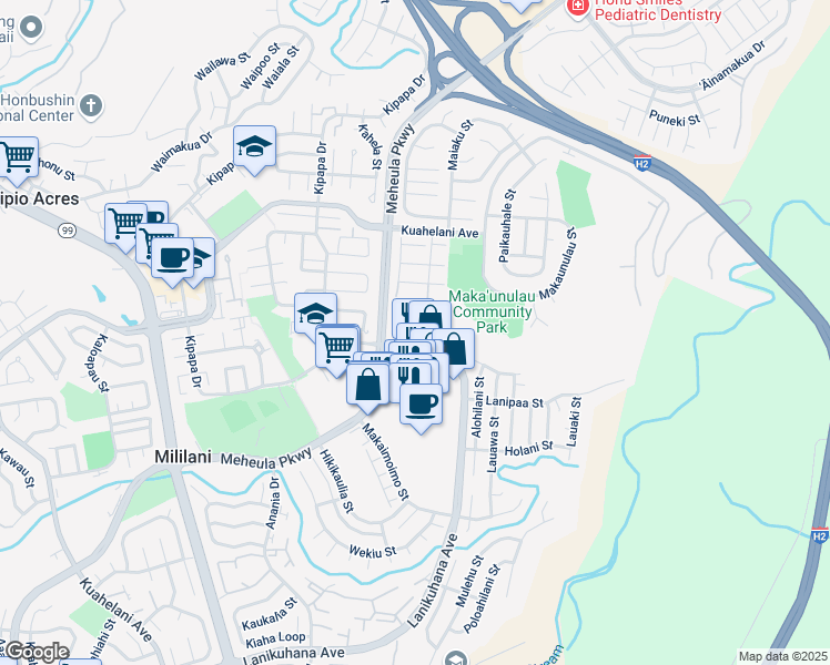 map of restaurants, bars, coffee shops, grocery stores, and more near in Mililani