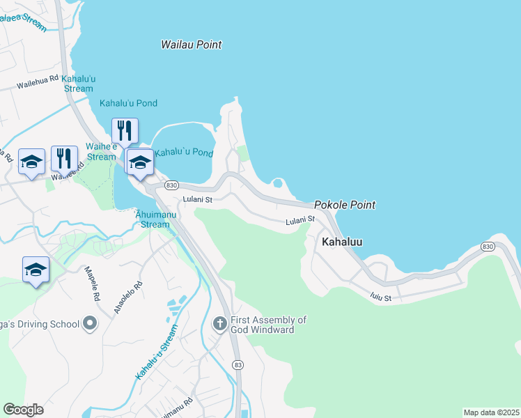 map of restaurants, bars, coffee shops, grocery stores, and more near 47-415 Lulani Street in Kaneohe