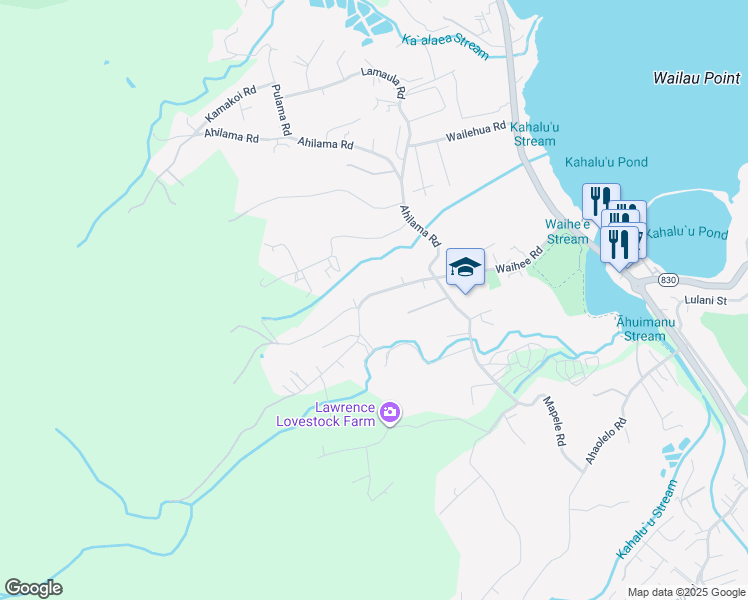 map of restaurants, bars, coffee shops, grocery stores, and more near 47-346 Waihee Road in Kaneohe