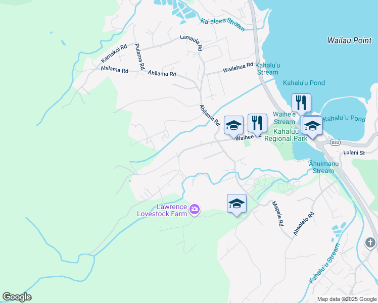 map of restaurants, bars, coffee shops, grocery stores, and more near 47-343 Waihee Road in Kaneohe