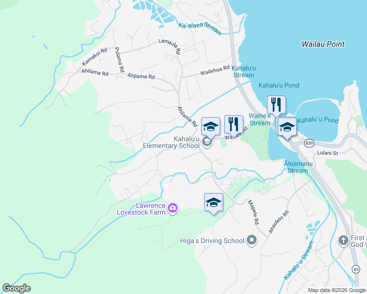 map of restaurants, bars, coffee shops, grocery stores, and more near 47-320 Waihee Road in Kaneohe