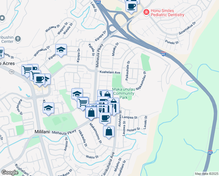 map of restaurants, bars, coffee shops, grocery stores, and more near 95-659 Hanile Street in Mililani