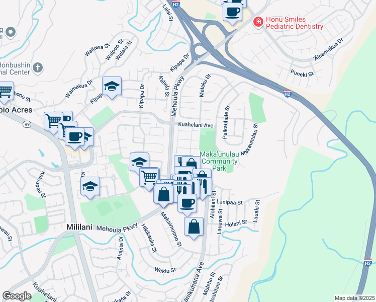 map of restaurants, bars, coffee shops, grocery stores, and more near 95-659 Hanile Street in Mililani