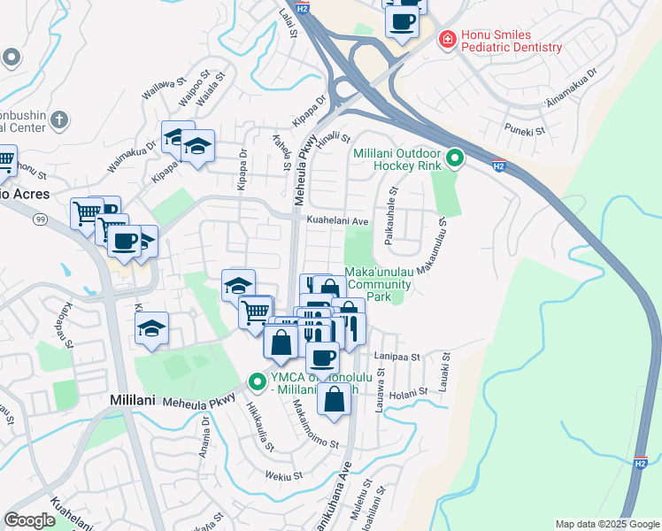 map of restaurants, bars, coffee shops, grocery stores, and more near 95-660 Hanile Street in Mililani