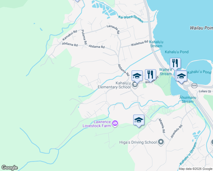 map of restaurants, bars, coffee shops, grocery stores, and more near 47-343 Waihee Road in Kaneohe
