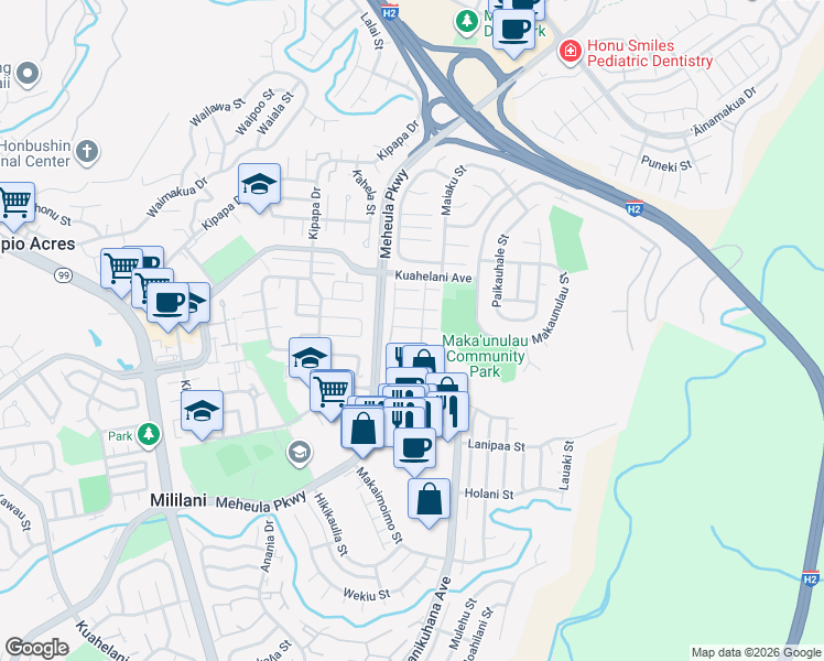 map of restaurants, bars, coffee shops, grocery stores, and more near 95-659 Hanile Street in Mililani