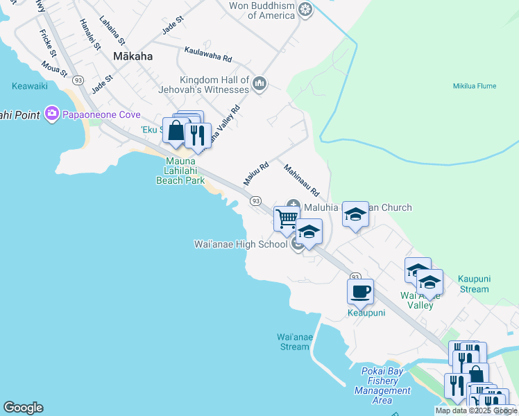 map of restaurants, bars, coffee shops, grocery stores, and more near 85-175 Farrington Highway in Waianae