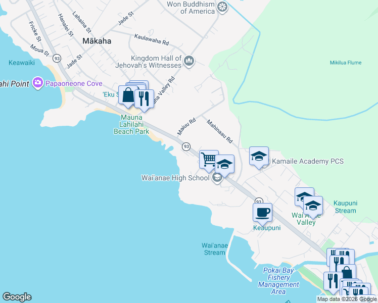 map of restaurants, bars, coffee shops, grocery stores, and more near in Mākaha