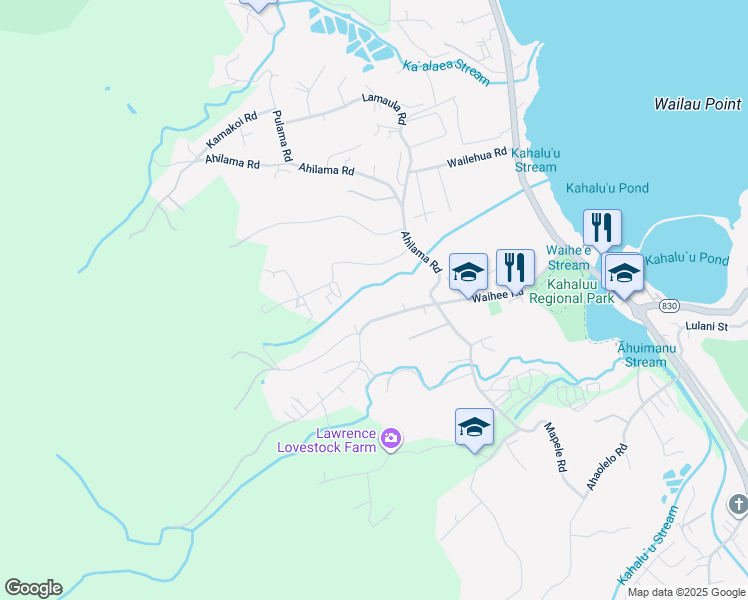 map of restaurants, bars, coffee shops, grocery stores, and more near 47-343 Waihee Road in Kaneohe