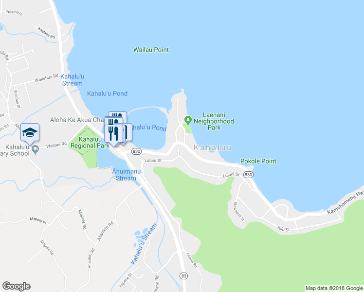 map of restaurants, bars, coffee shops, grocery stores, and more near 47-102 Lulani Place in Kaneohe