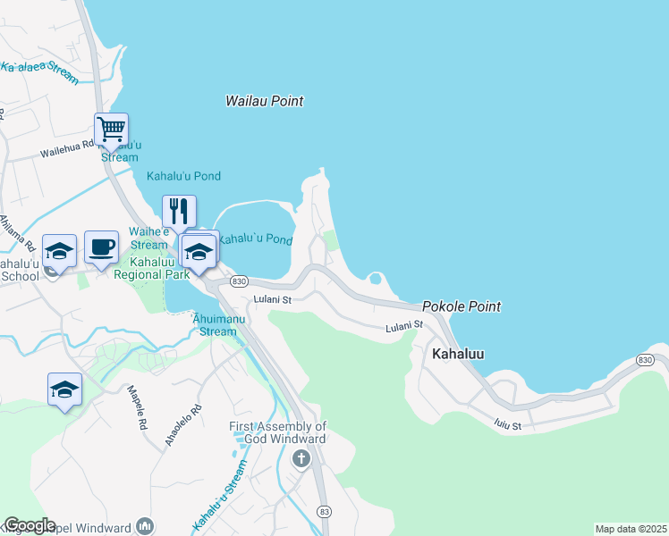 map of restaurants, bars, coffee shops, grocery stores, and more near 47-395 Kamehameha Highway in Kaneohe