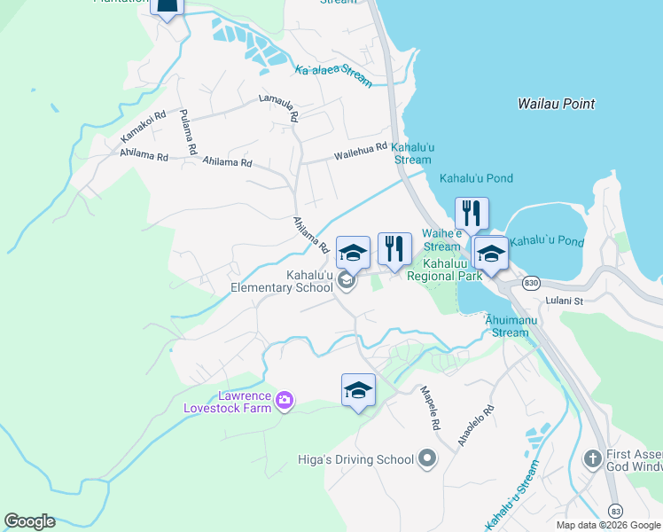 map of restaurants, bars, coffee shops, grocery stores, and more near 47-304 Waihee Road in Kaneohe