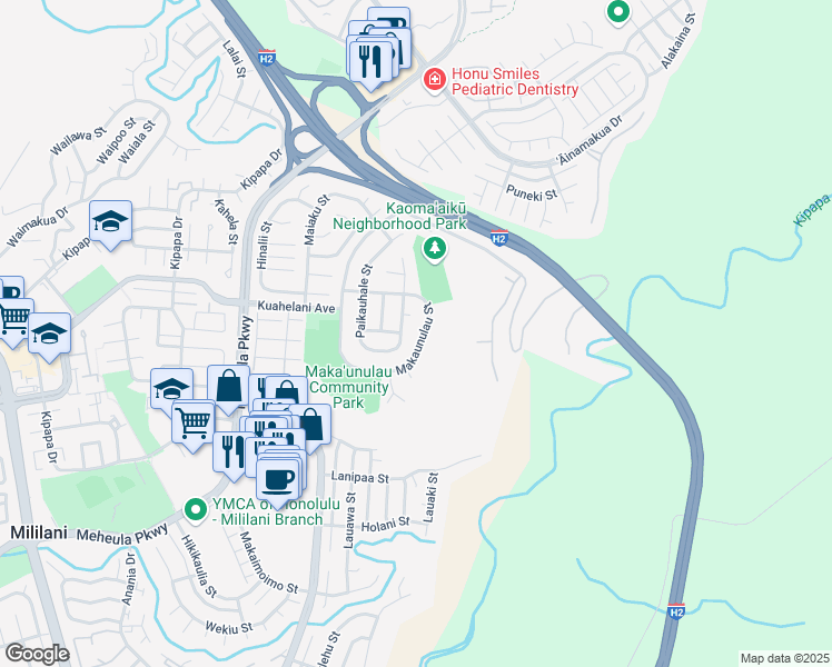 map of restaurants, bars, coffee shops, grocery stores, and more near 95-737 Makaunulau Street in Mililani