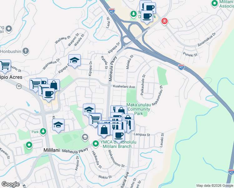 map of restaurants, bars, coffee shops, grocery stores, and more near in Mililani