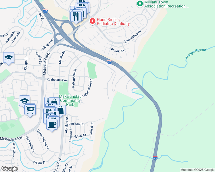 map of restaurants, bars, coffee shops, grocery stores, and more near Leolani Street in Mililani