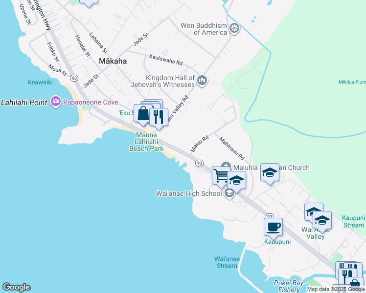 map of restaurants, bars, coffee shops, grocery stores, and more near 85-124 Farrington Highway in Waianae