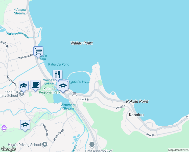 map of restaurants, bars, coffee shops, grocery stores, and more near 47-039 Lihikai Drive in Kaneohe