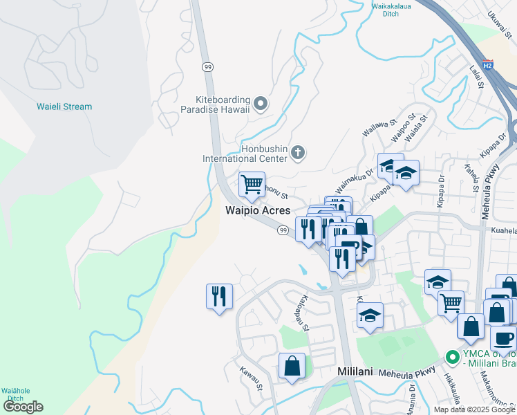 map of restaurants, bars, coffee shops, grocery stores, and more near in Waipio Acres