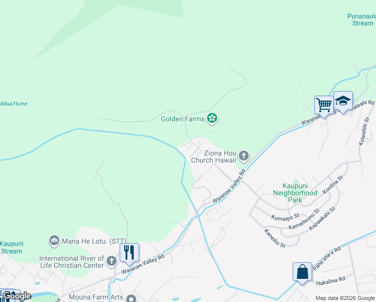 map of restaurants, bars, coffee shops, grocery stores, and more near 85-741 Piliuka Place in Waianae