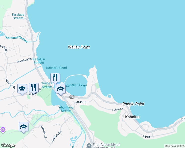 map of restaurants, bars, coffee shops, grocery stores, and more near 47-022 Lihikai Drive in Kaneohe