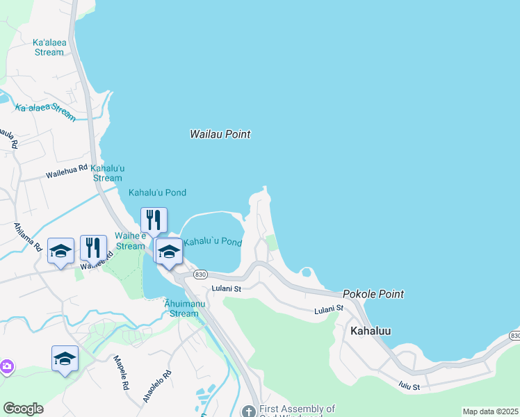 map of restaurants, bars, coffee shops, grocery stores, and more near 47-9 Lihikai Drive in Kaneohe