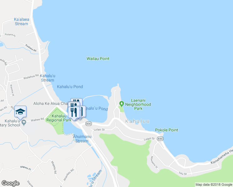 map of restaurants, bars, coffee shops, grocery stores, and more near 47-22 Lihikai Drive in Kaneohe
