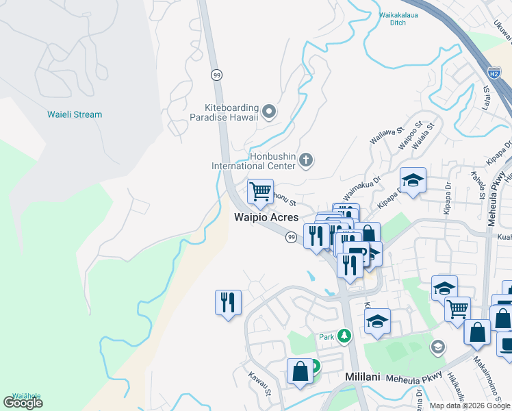 map of restaurants, bars, coffee shops, grocery stores, and more near in Waipio Acres