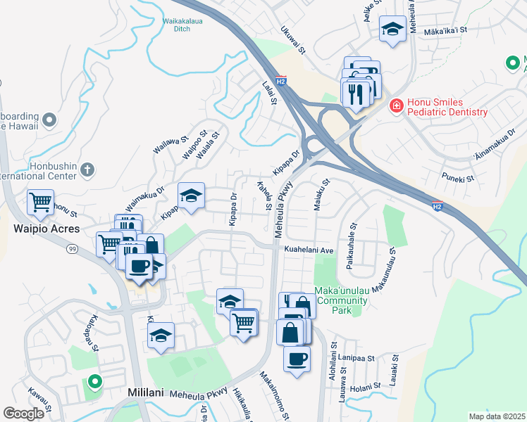 map of restaurants, bars, coffee shops, grocery stores, and more near 95-560 Kukolu Street in Mililani