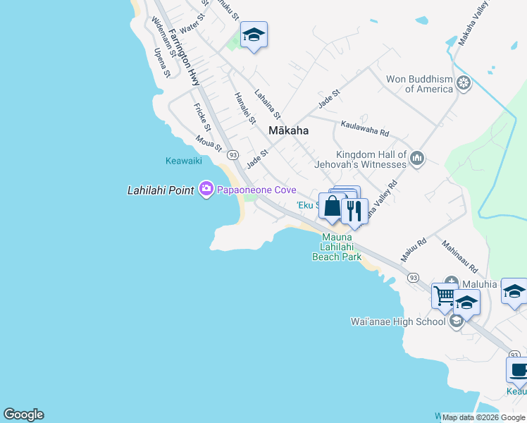 map of restaurants, bars, coffee shops, grocery stores, and more near 84-1060 Lahilahi Street in Waianae