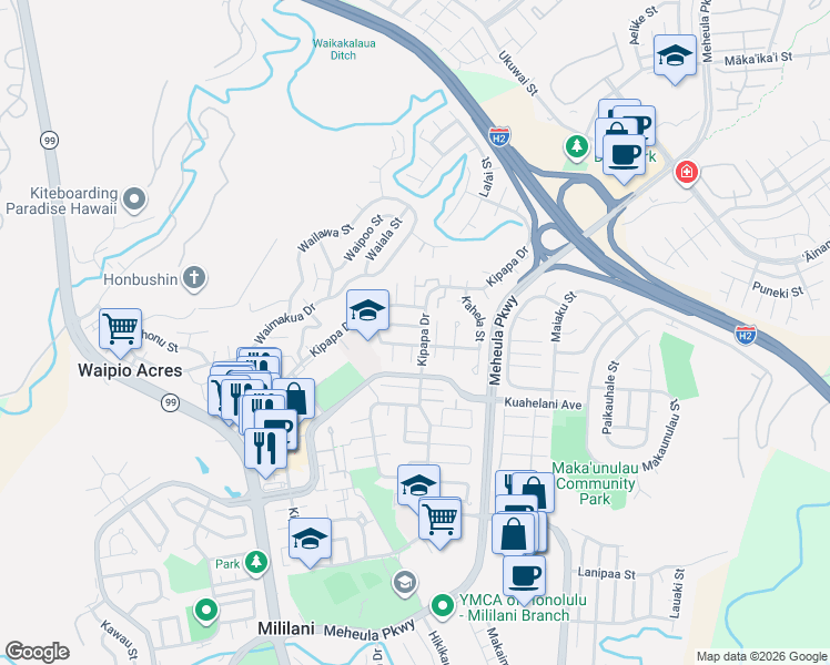 map of restaurants, bars, coffee shops, grocery stores, and more near 95-442 Hokuula Loop in Mililani