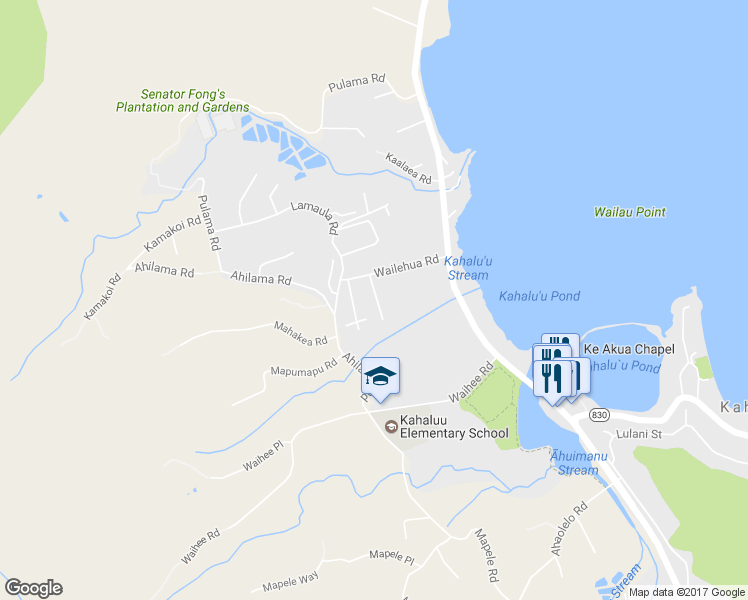 map of restaurants, bars, coffee shops, grocery stores, and more near 47-678 Wailehua Place in Kaneohe