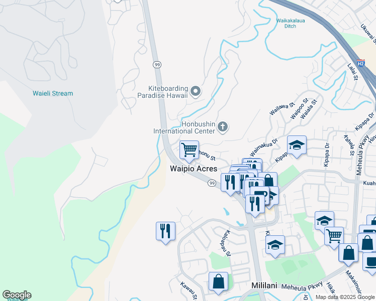 map of restaurants, bars, coffee shops, grocery stores, and more near in Waipio Acres