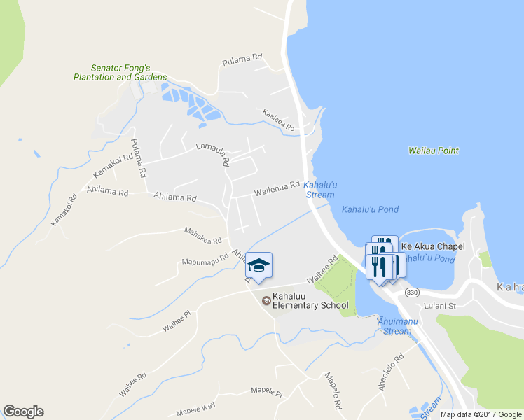 map of restaurants, bars, coffee shops, grocery stores, and more near 47-678 Wailehua Place in Kaneohe