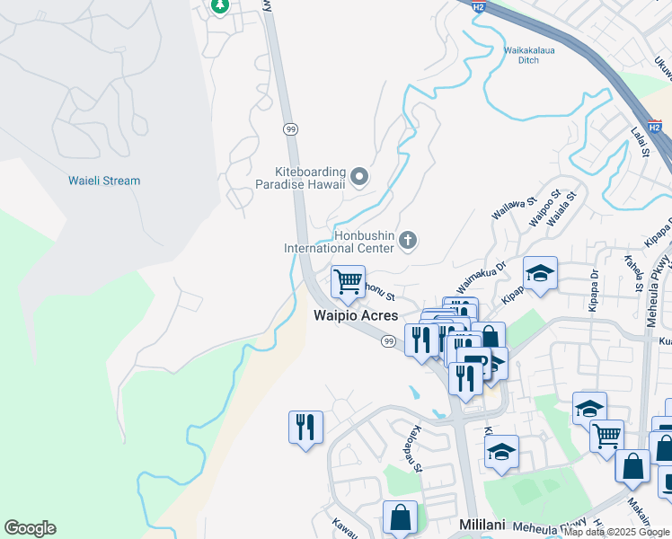 map of restaurants, bars, coffee shops, grocery stores, and more near in Waipio Acres