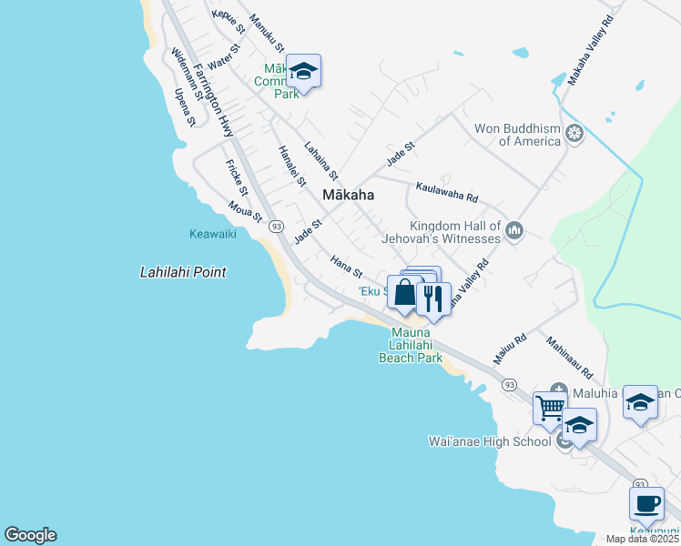 map of restaurants, bars, coffee shops, grocery stores, and more near 84-945 Hana Street in Waianae